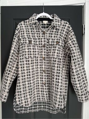 Hem & Thread Black and White Plaid Bouclé Shacket